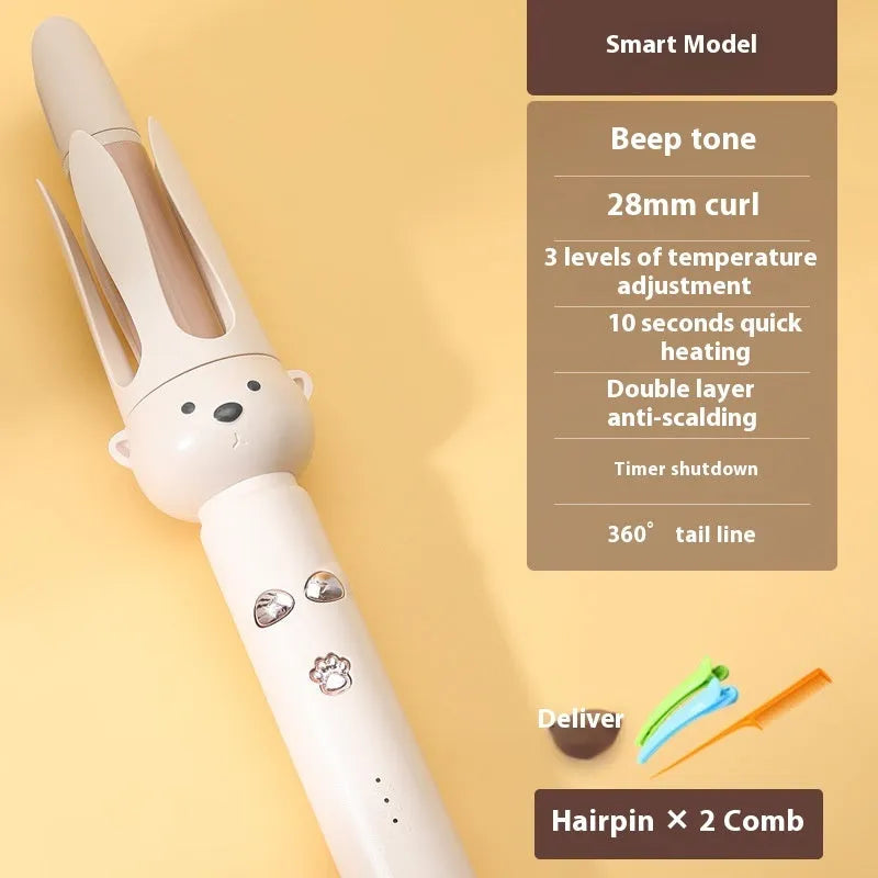 Beige automatic hair curler with negative ion technology and ceramic heating barrel
