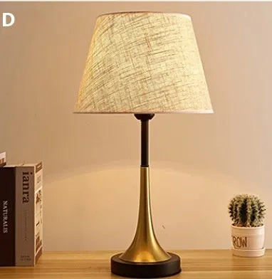Retro American style alloy bedside lamp with LED lighting on wooden table
