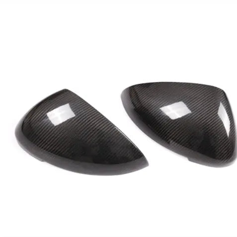 Carbon fibre mirror covers for Porsche Macan 2014-2022 models with dimensional specifications