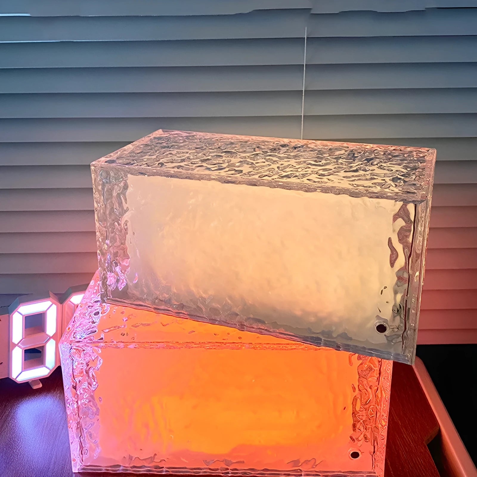 Clear acrylic ice cube shaped night lamp with colour changing LED lights