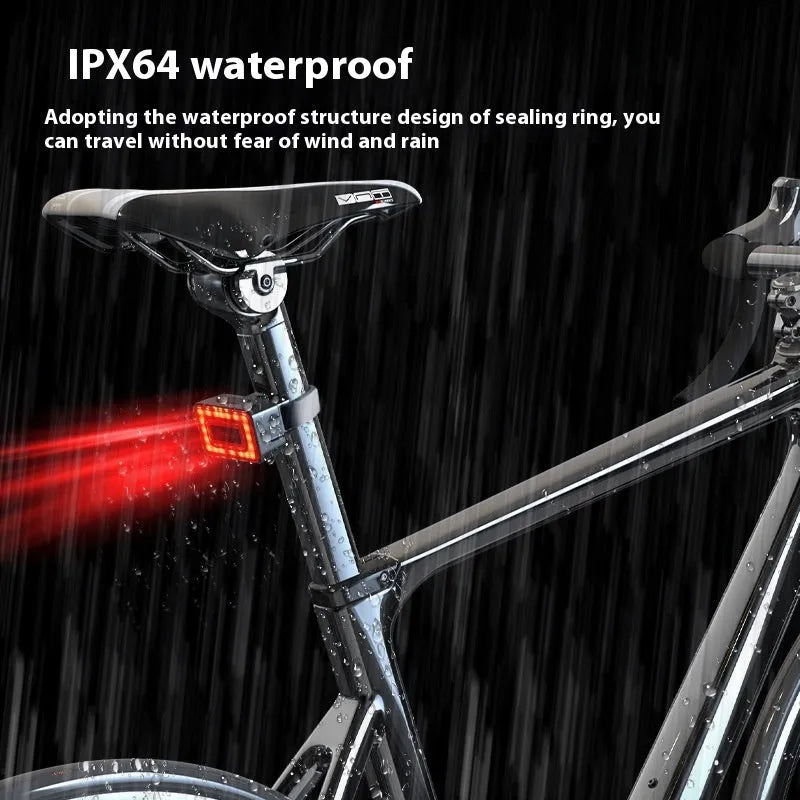 Smart millimetre wave radar bicycle taillight with double mounting bracket, showing TYPE-C charging port.