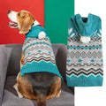 Green diamond pattern acrylic pet sweater for dogs on size guide showing XS to XL options