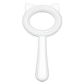 Blue and white double-sided pet grooming brush with ergonomic handle showing quick clean-up feature
