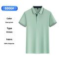 Men's light blue asymmetric design ice silk overalls polo shirt on a hanger