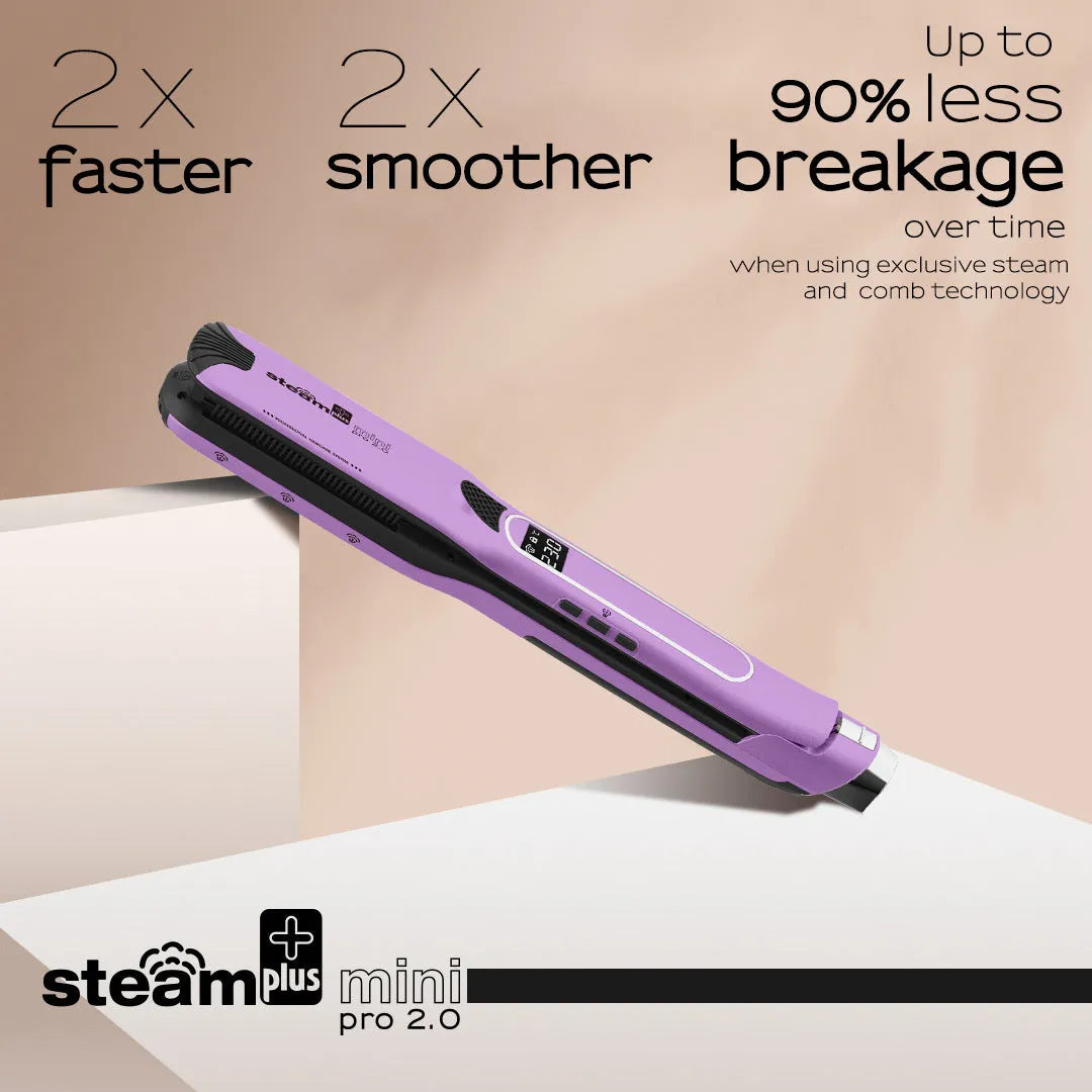Mini steam hair straightener and curling iron in champagne, purple, or rose red colour