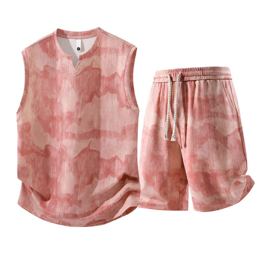 Sleeveless vest and shorts two-piece casual set for plus sizes on a hanger