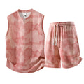 Sleeveless vest and shorts two-piece casual set for plus sizes on a hanger
