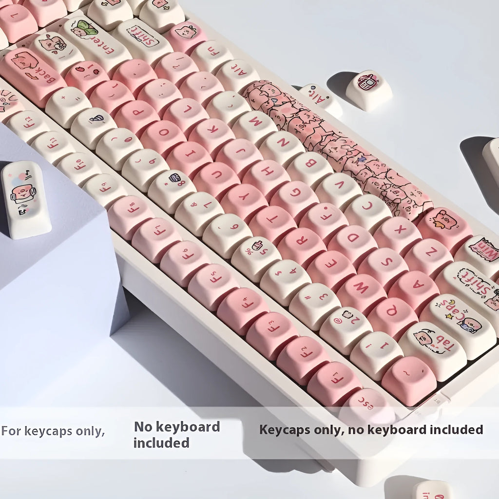 Pink Fragrant Pig design PBT keycap for mechanical keyboards with five-sided sublimation printing.