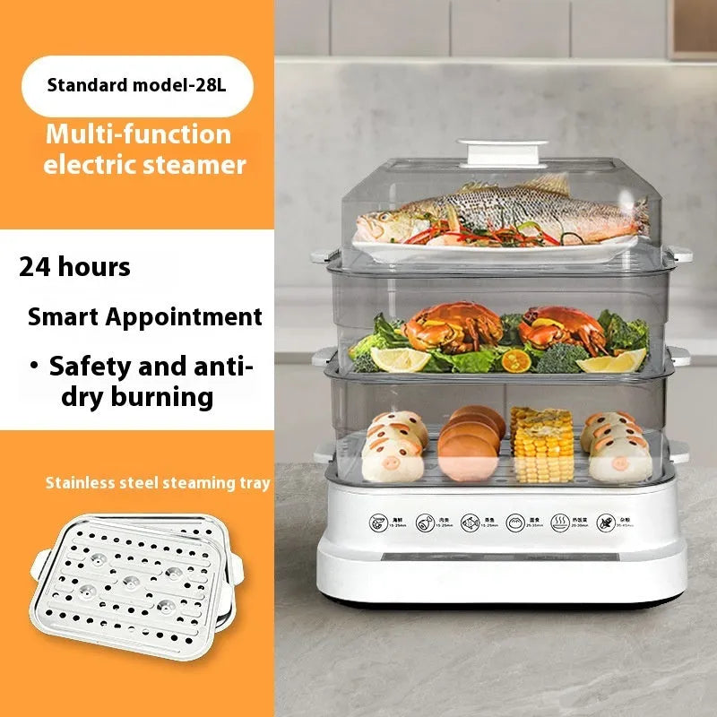 Household electric steamer appliance with stainless steel rack and 10L capacity