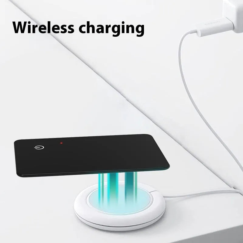 Black plastic pet tracker with wireless charging and NFC, card dimensions 85x54mm