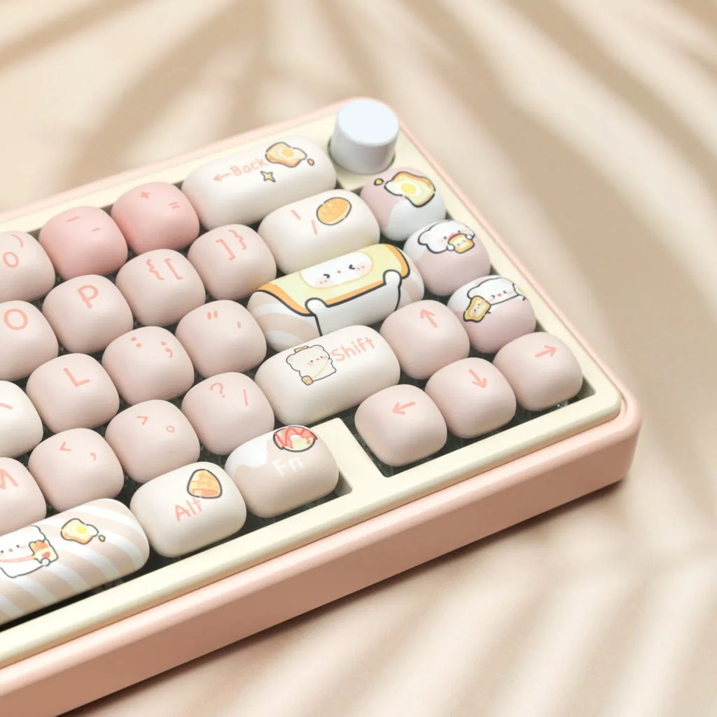 Complete PBT key cap set with bread bear design for mechanical keyboards