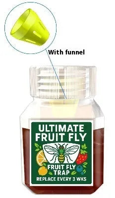 Bottle of SK003 fruit fly trapper bait liquid with funnel packaging option
