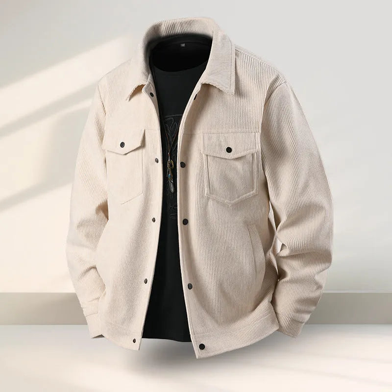 Men's slim-fit casual coat in black, shown on a model, featuring a structured design.