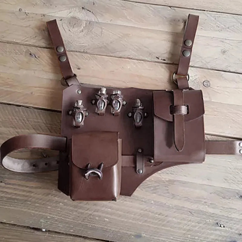 Retro chic unisex PU waist bag medicine pouch for outdoor sports in light brown colour