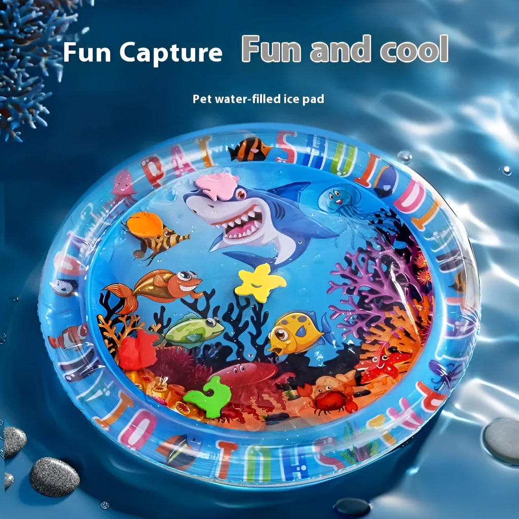 PVC inflatable water cooling mattress for pets in aquatic designs with water injection feature
