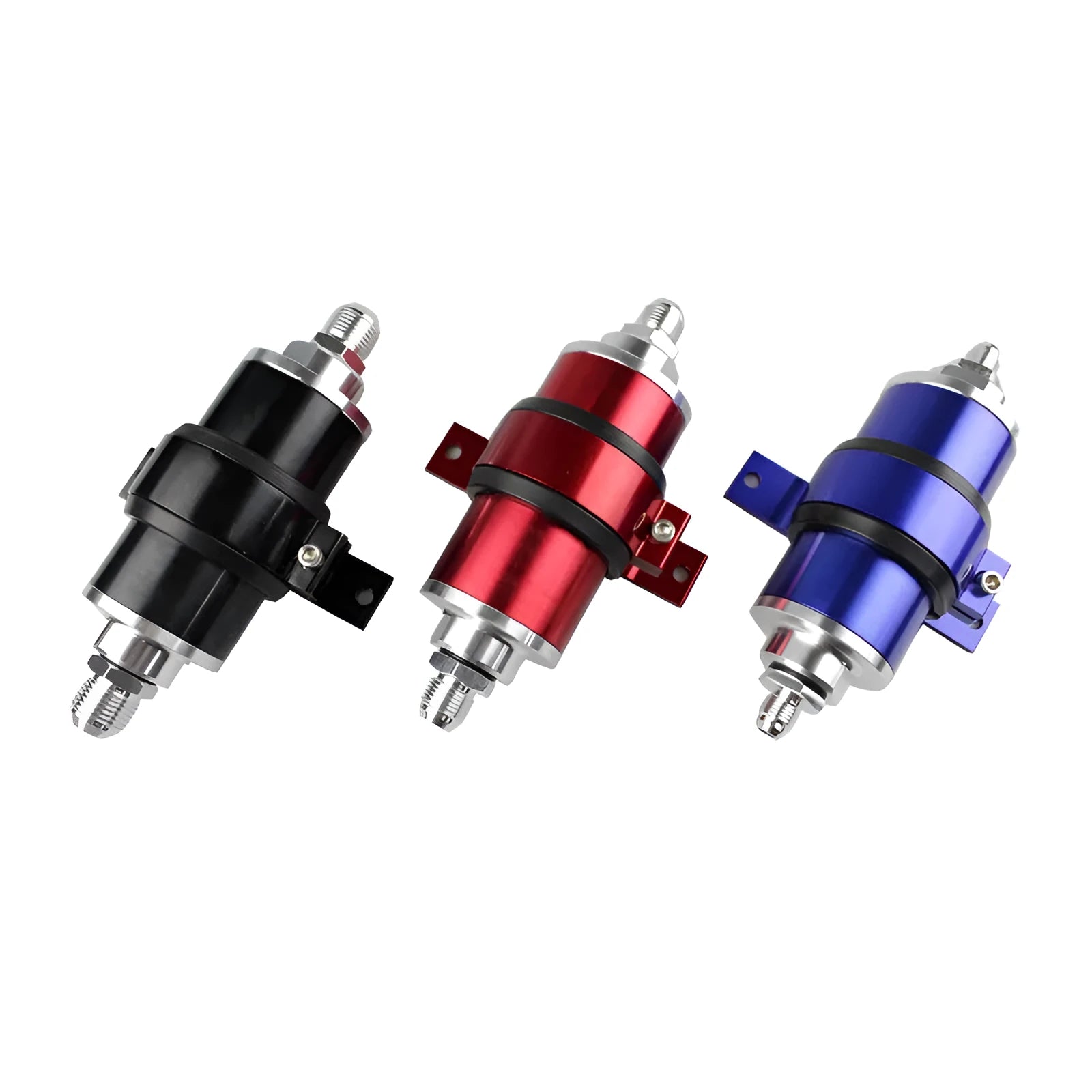 Aluminium petrol filter bracket in six colour options for vehicle fuel systems