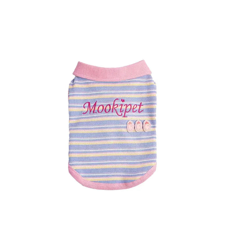 Pink purple vest for a small dog or cat, showing the autumn pet clothing on a mannequin.
