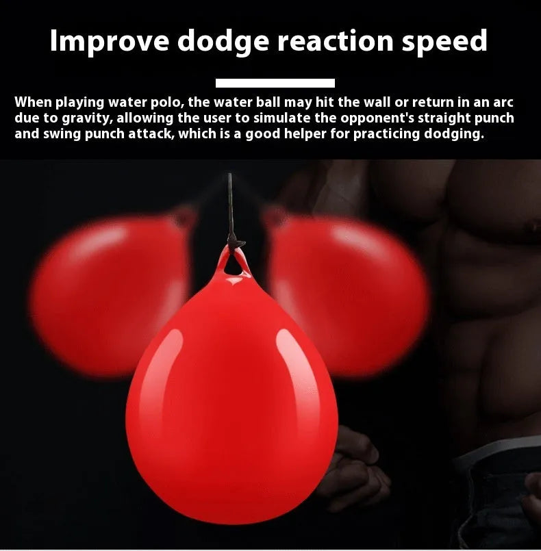 Red PVC water filled boxing reaction ball with hook rope for speed training