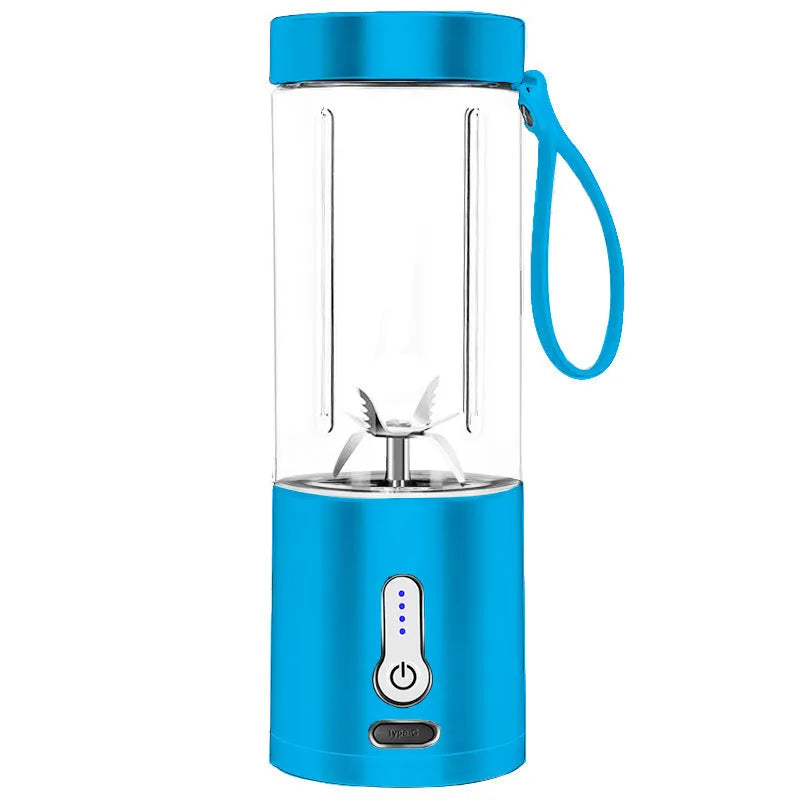 Black rechargeable portable blender with clear 530ml cup and five-blade cutter head