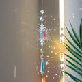 AB-coated K9 crystal snowflake sun catcher ornament for Christmas windows and trees.