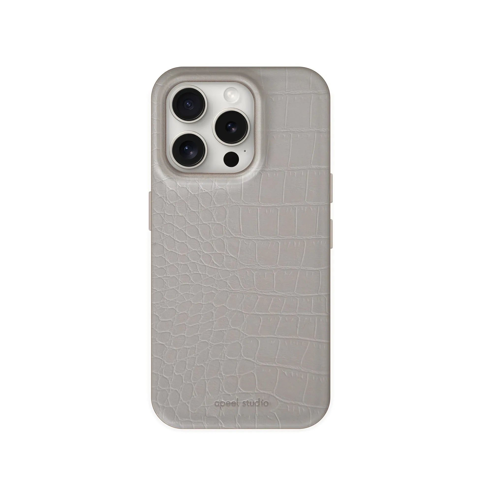 Cream grey patterned faux leather phone case with anti drop protection for iPhone