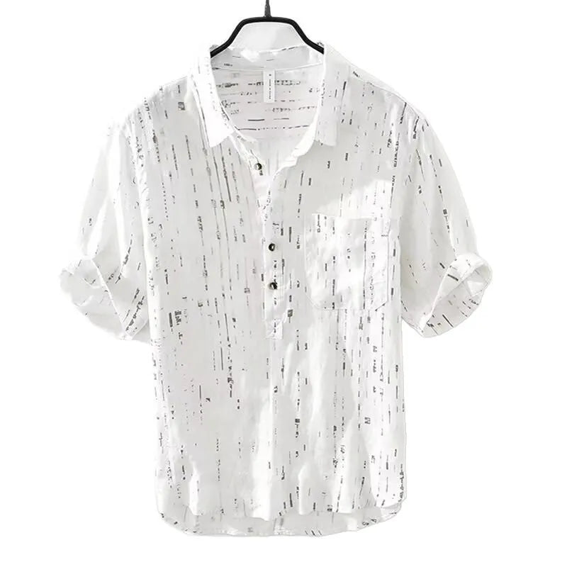 Men's loose fit short sleeve polo shirt in black, shown on a model.