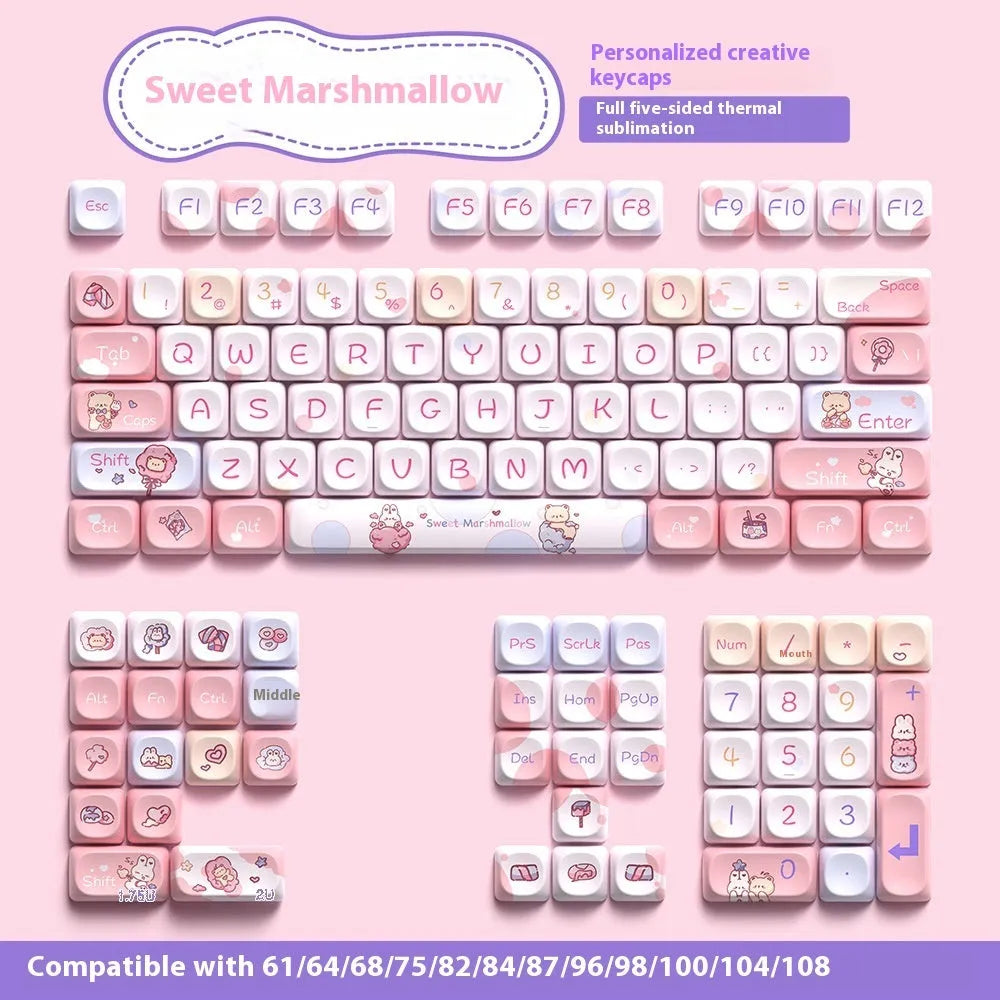 Sweet cotton candy coloured PBT keycaps for mechanical keyboards in 112-key or 120-key sets