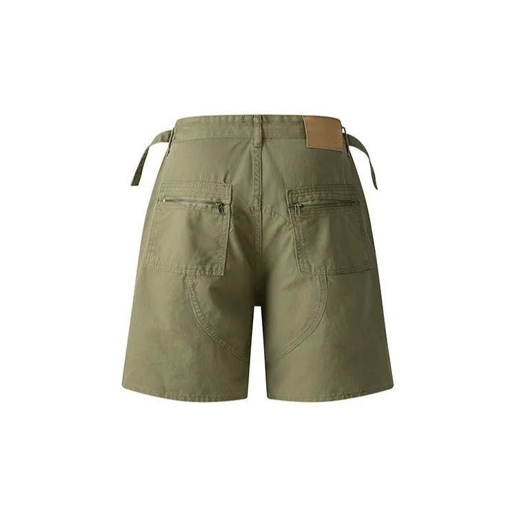 Retro loose-fit workwear shorts in washed cotton cloth, shown in gray colour