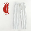 Men's linen summer casual trousers in striped patterns with cropped length and thin cotton linen fabric