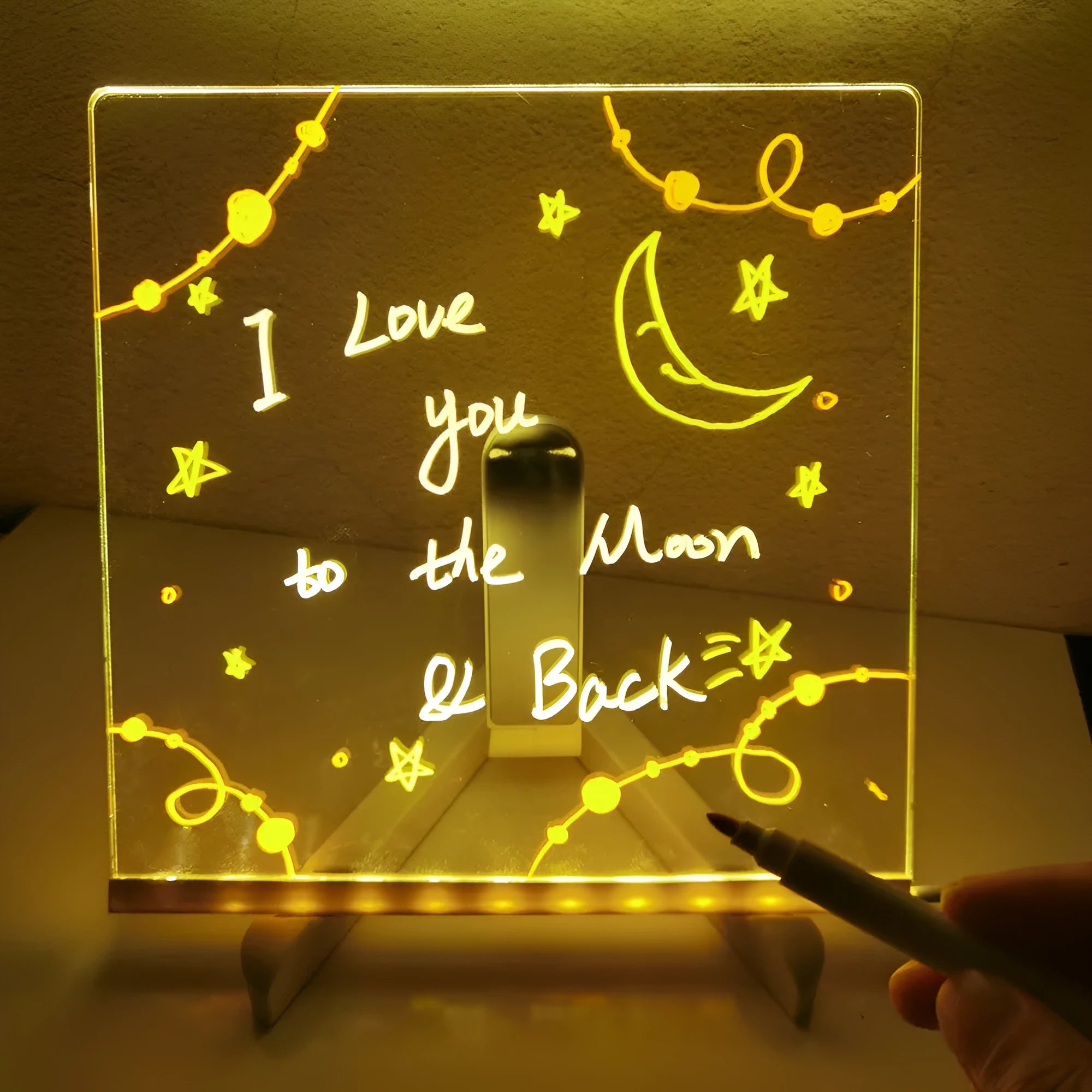 Acrylic DIY message board LED night light with pens on transparent writing panel