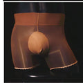 Men's shiny transparent nylon underwear in U-shaped bag style with lace closing