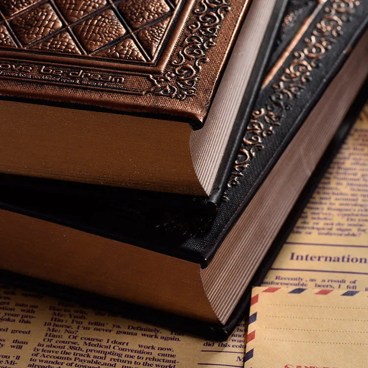 Embossed faux leather A5 notepad with super thick pages in bronze or black gold colour