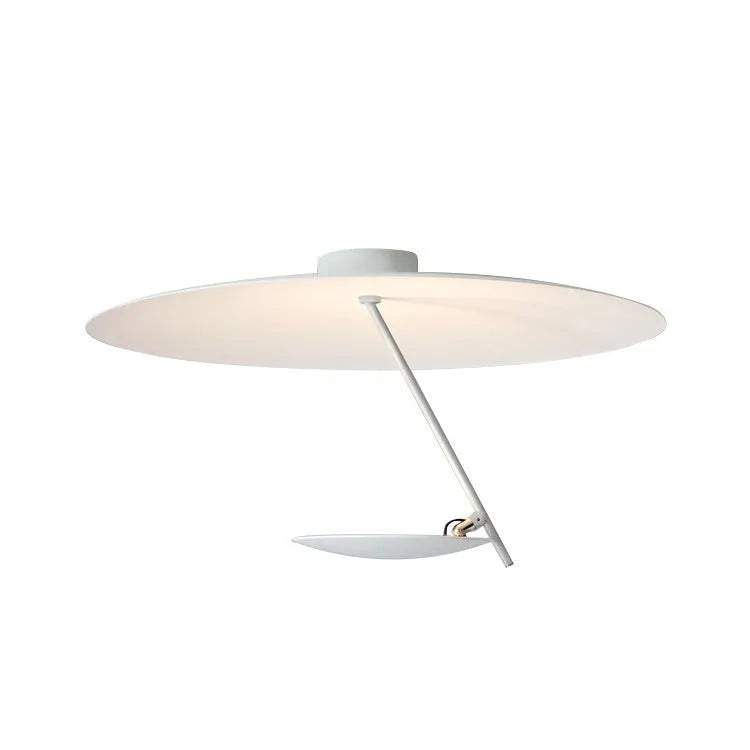 Iron ceiling lamp with a 50cm diameter in a white or white gold finish, showing integrated LED warm lights.