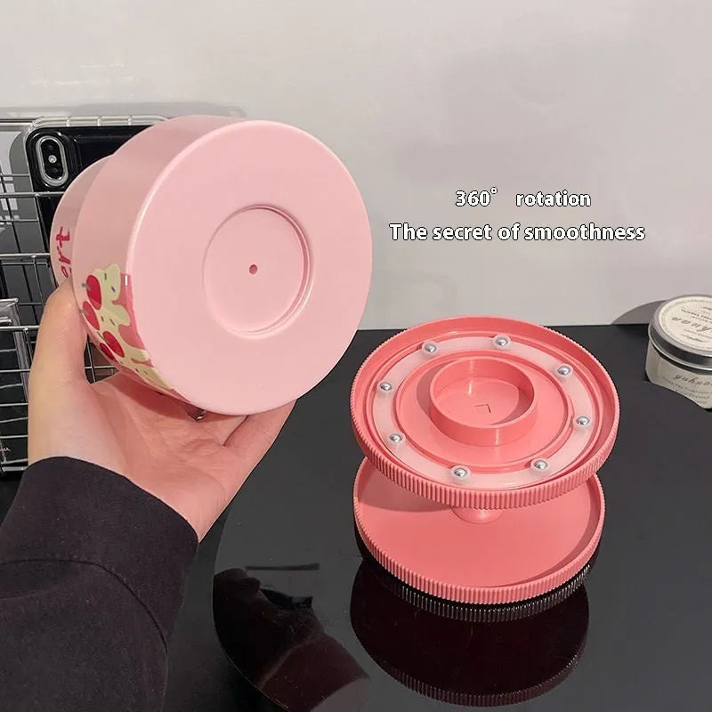 Rotating Japanese-style cosmetic brush storage barrel with 18L capacity in beige, shown with included rack.