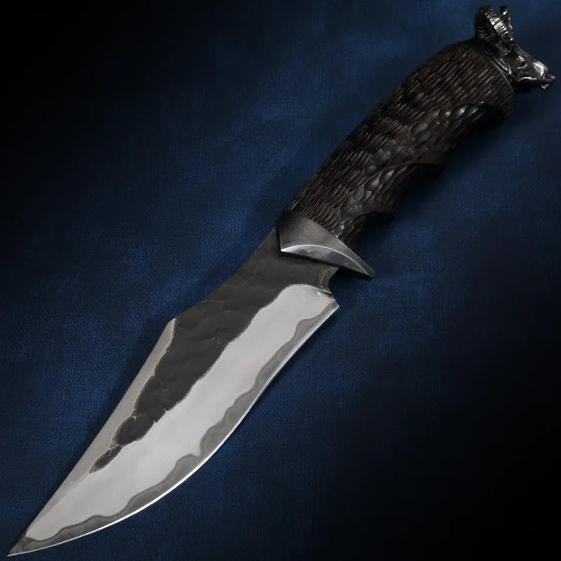 Black Goat high hardness steel straight knife with 200mm blade and black finish on neutral background
