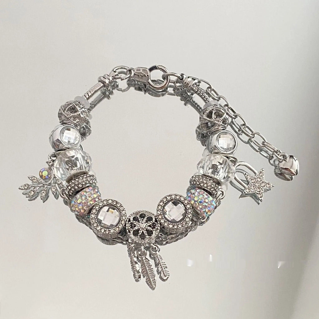 Women's dreamcatcher star bracelet with electroplated finish and colorful crystals