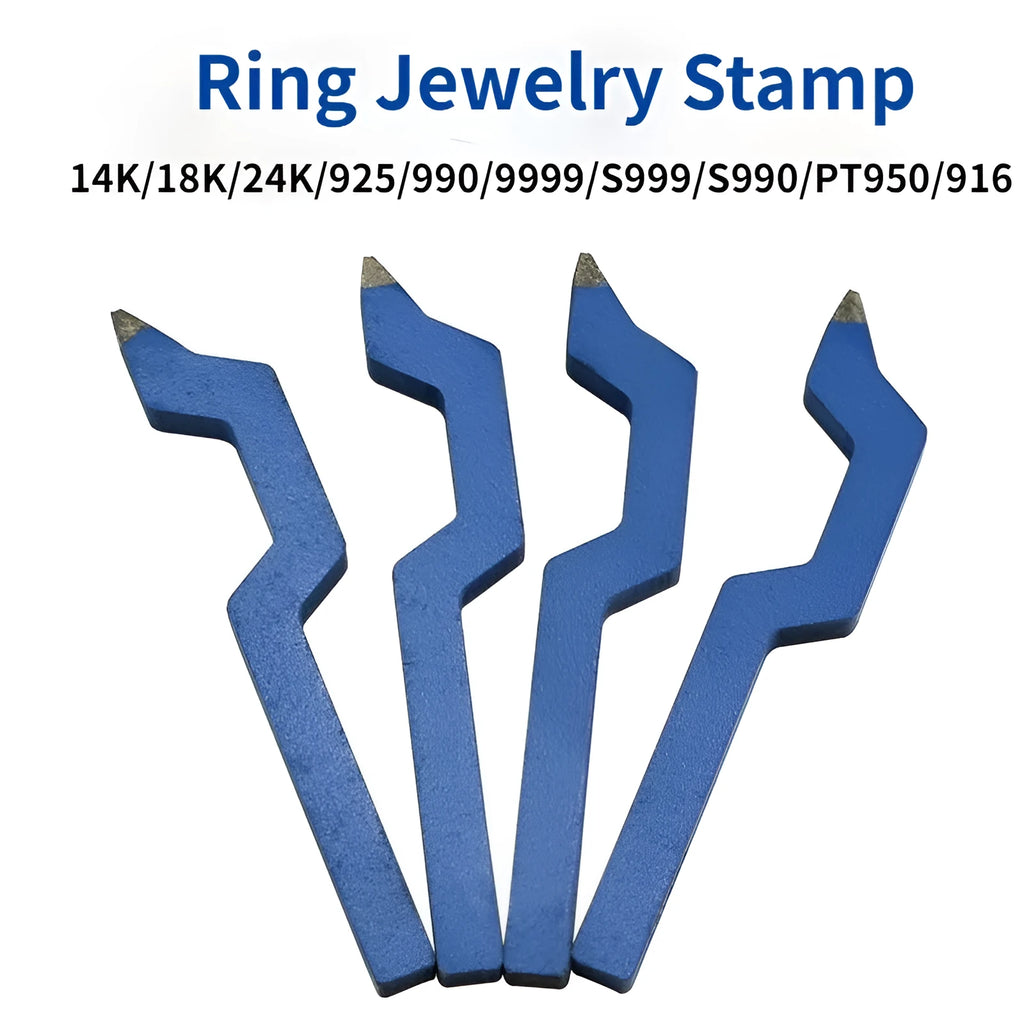 Gold-coloured curved character jewellery stamping tool with 45 steel construction for ring and bracelet marking