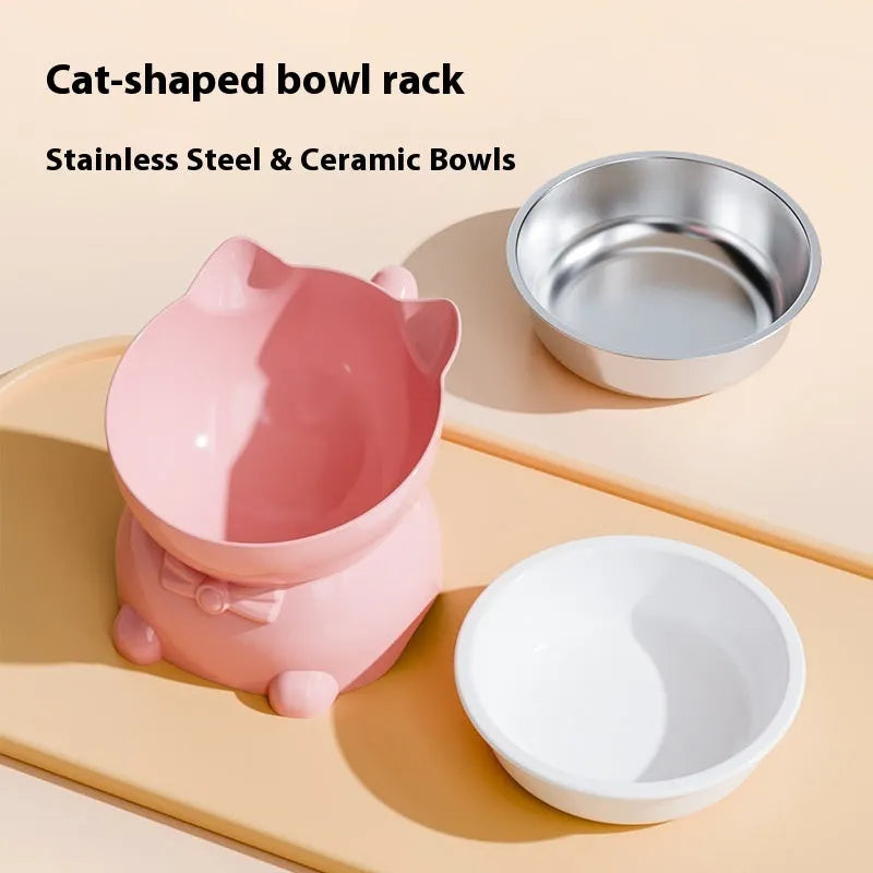 Stainless steel slanted cat bowl with non-slip base in selected colour
