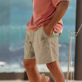 Men's elastic shorts with plant pattern heat transfer patches and drawstring waist in cotton blend fabric