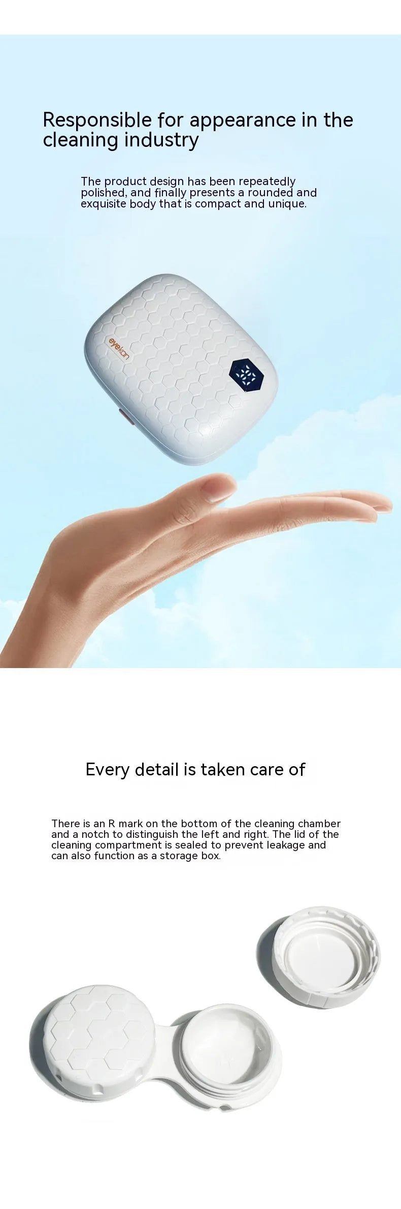 Blue automatic ultrasonic contact lens cleaning machine on a white background.