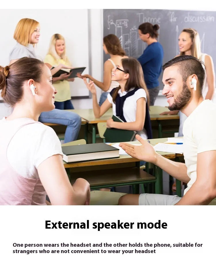 Wireless Bluetooth-compatible translation headphones in black, portable in-ear design with touch control
