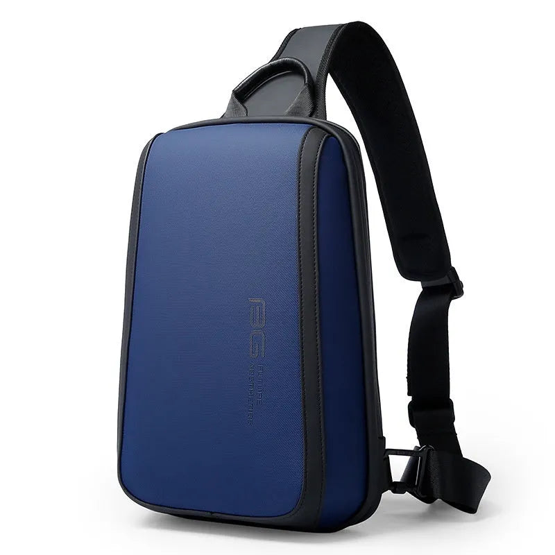 Blue lightweight Oxford cloth chest bag for men with shoulder strap and soft handle