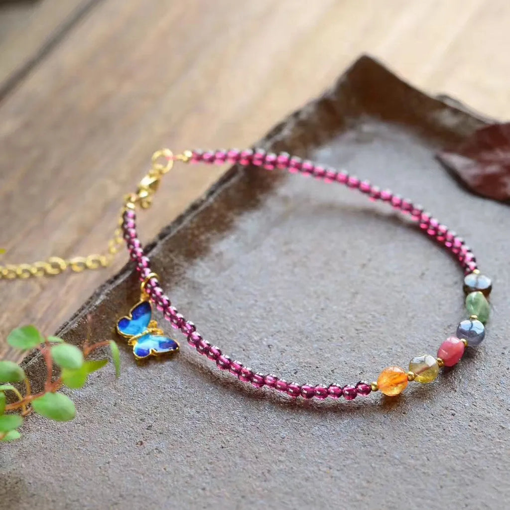 Purple garnet ethnic style geometric anklet for women on ankle