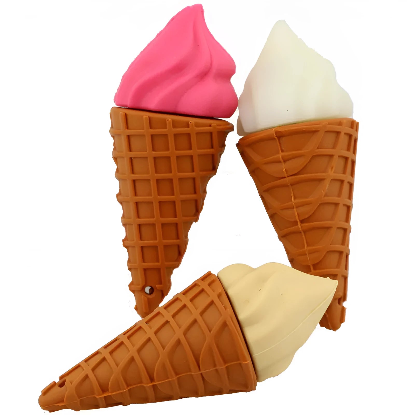 Colourful mini ice cream shaped USB flash drive on a white background.