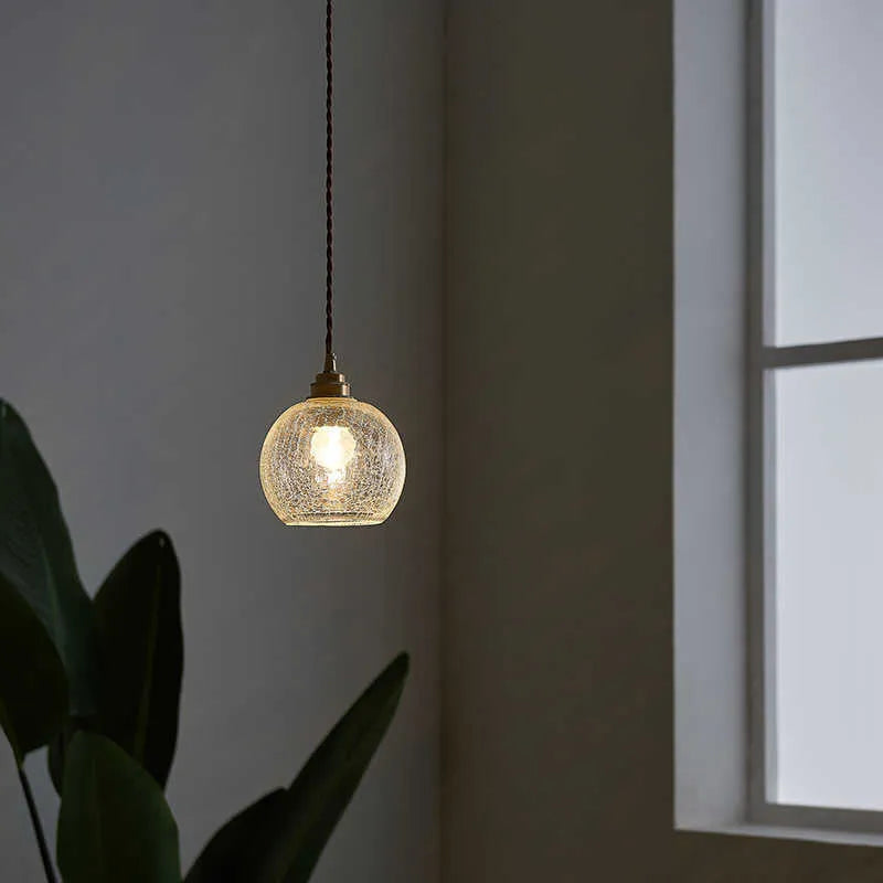 Retro brass-colour copper chandelier with glass lampshade, 17.5cm wide ceiling light