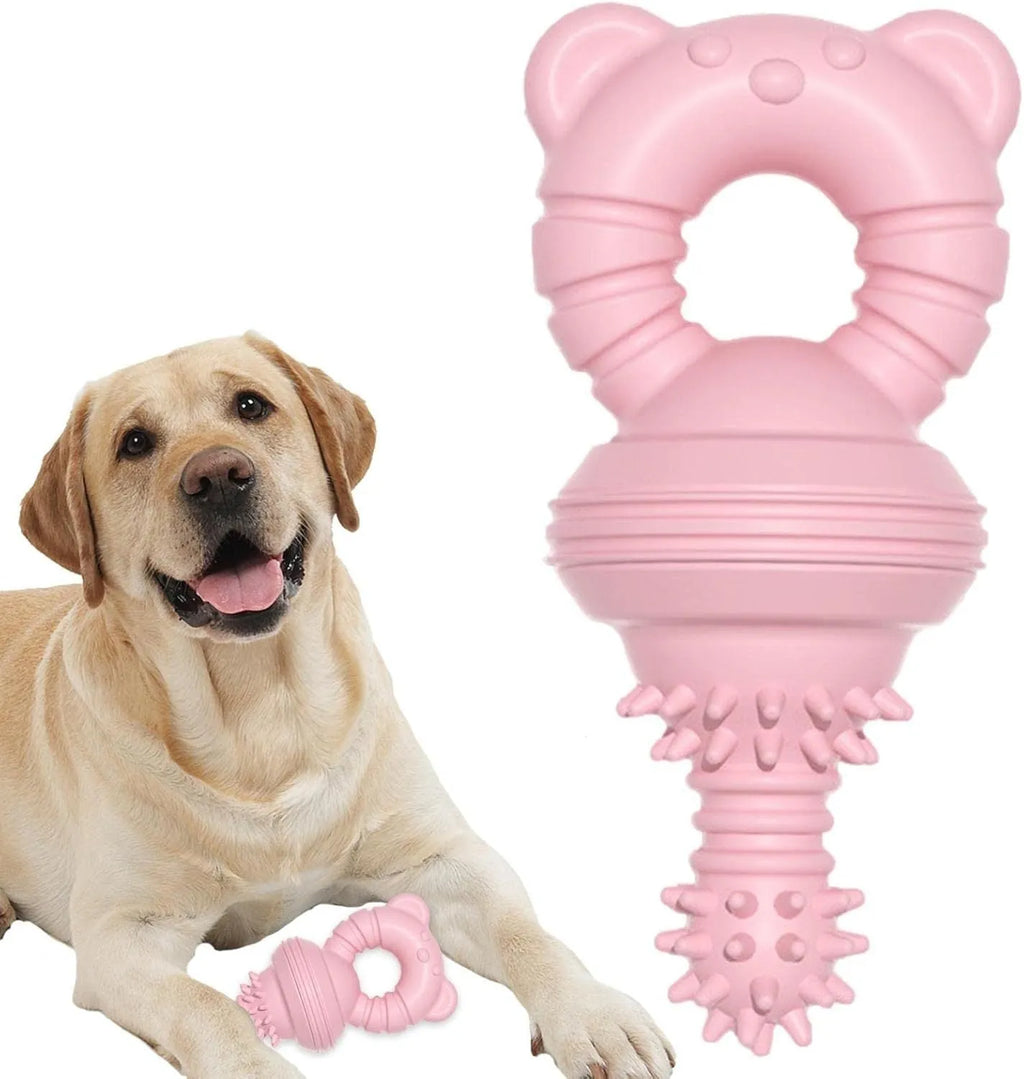 Blue rubber dog chew toy with molar-clean pattern and concave-convex teeth cleaning surface