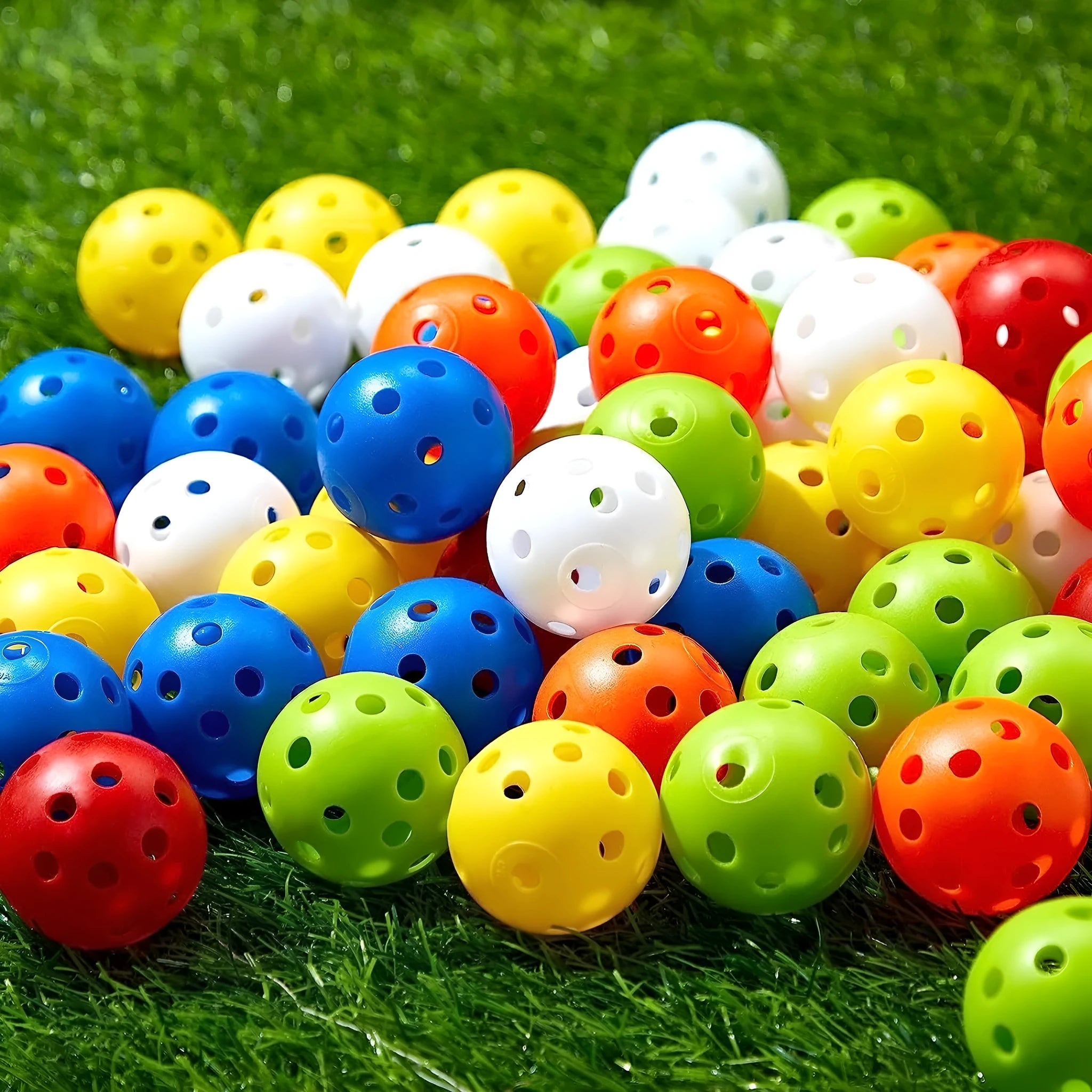 Multi-colour golf practice balls set with 26-hole putting cup in red orange blue green white yellow
