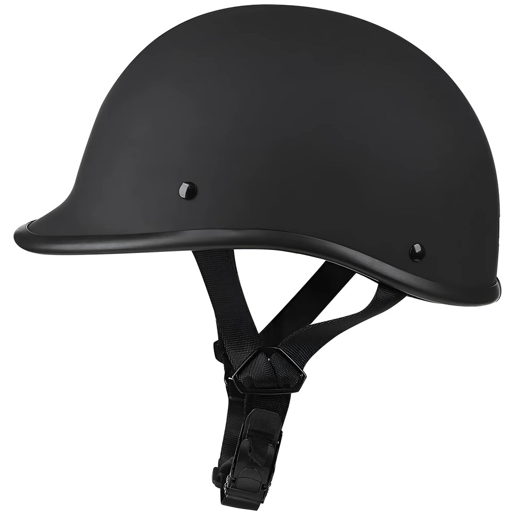 Retro-style motorcycle helmet in ABS plastic shown in matte black finish, suitable for unisex riders.