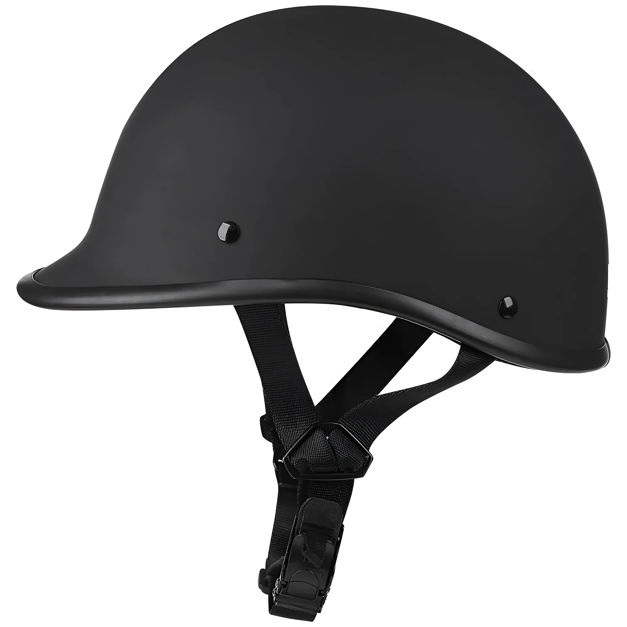 Retro-style motorcycle helmet in ABS plastic shown in matte black finish, suitable for unisex riders.