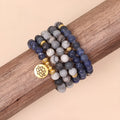 Blue patterned network stone bead multi-layer bracelet with alloy components